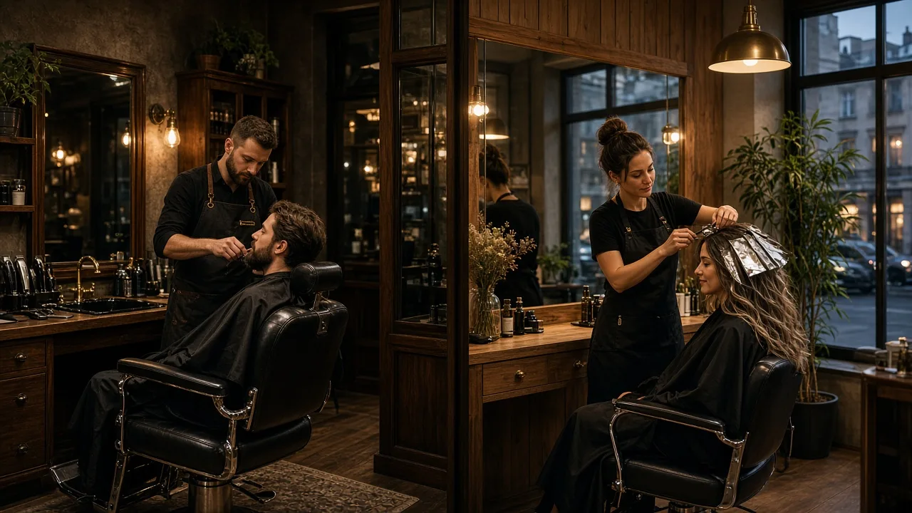 Pánský barber shop vedle dámského kadeřnického salonu, dva typy provozu